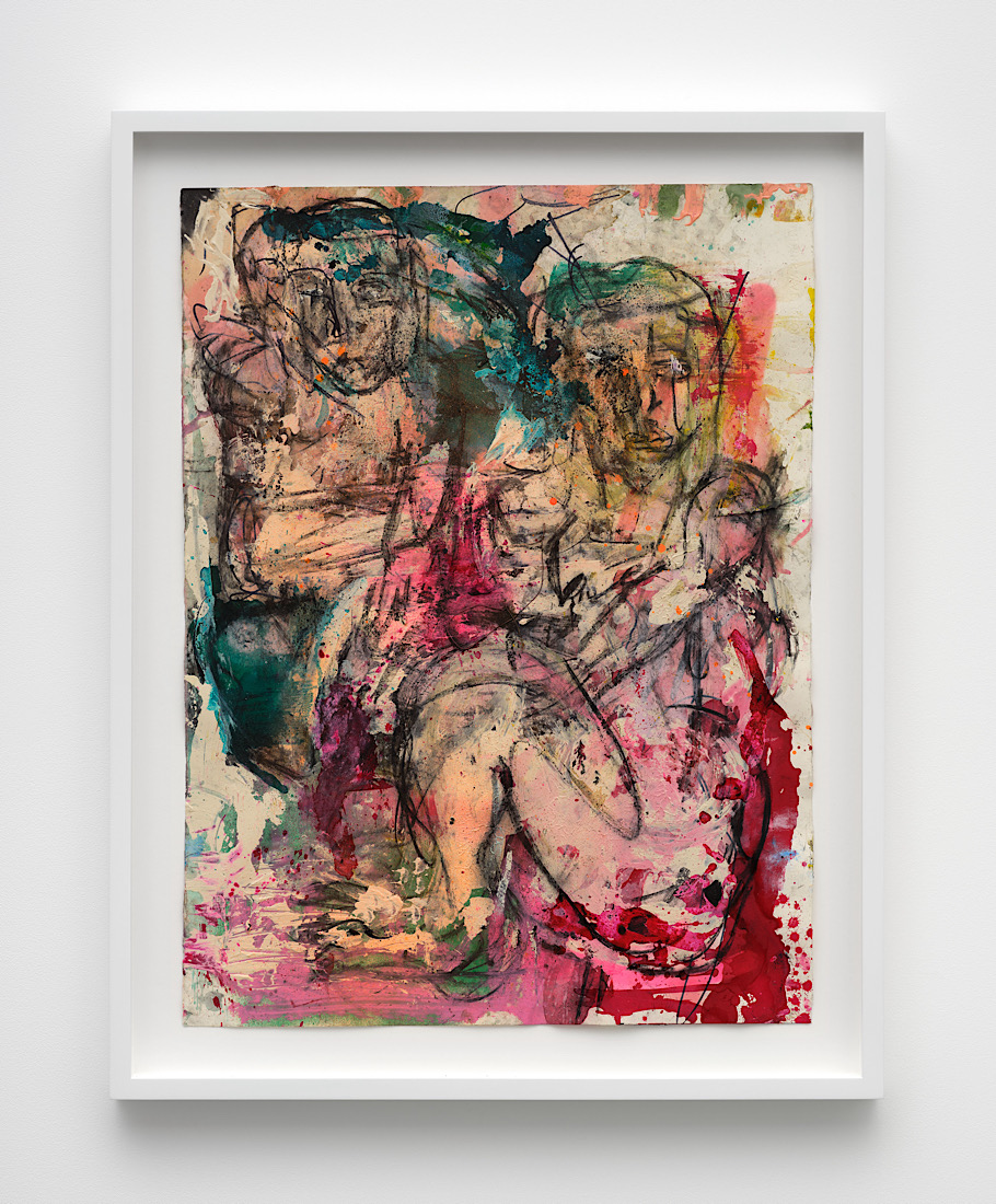 Out of Chaos (Sycorax), 2024 Oil pastel, acrylic, ink, charcoal, pen, spray paint and sand on paper 